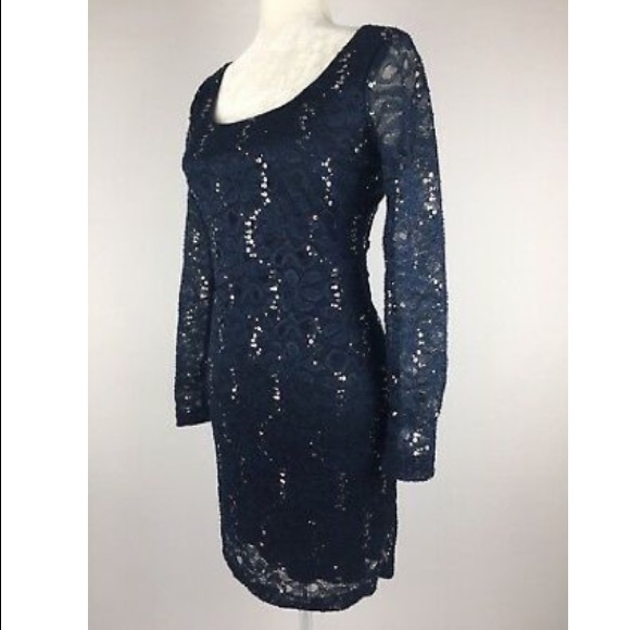 Ruby Rox Blue Lace Sequin Dress - Picture 1 of 6